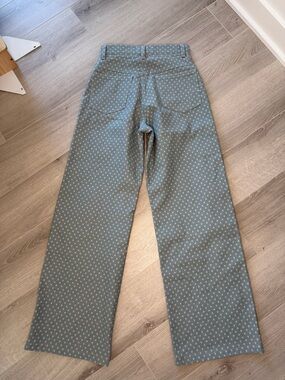 Custom made Star Print Wide Leg Pants High Waist Blue Cream Cotton Twill